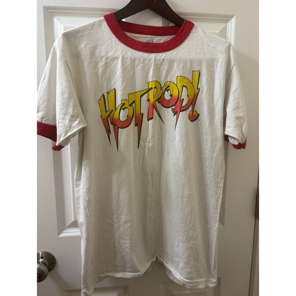 WWE Authentic "Rowdy" Roddy Piper Retro Hot Rod Men’s Ringer White T-Shirt M - Picture 1 of 3
